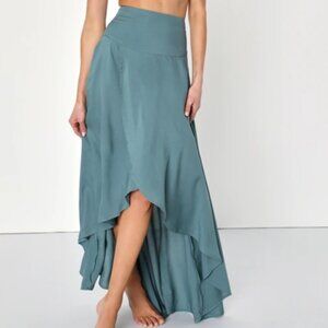 NWT O'Neill Ambrosio Dark Sage Green High-Low Maxi Skirt Size Large